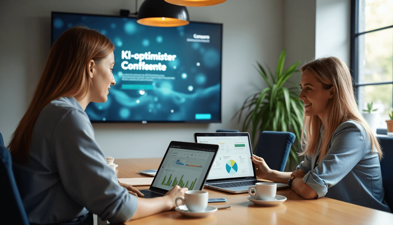 Marketers collaborating on AI-powered content automation and data analytics