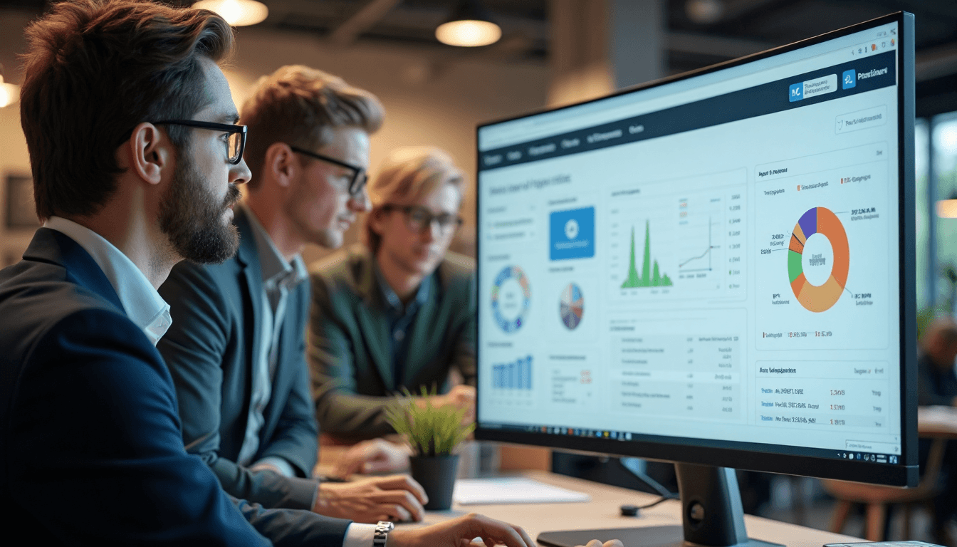Professional analyzing marketing data dashboard, highlighting personalization and analytics