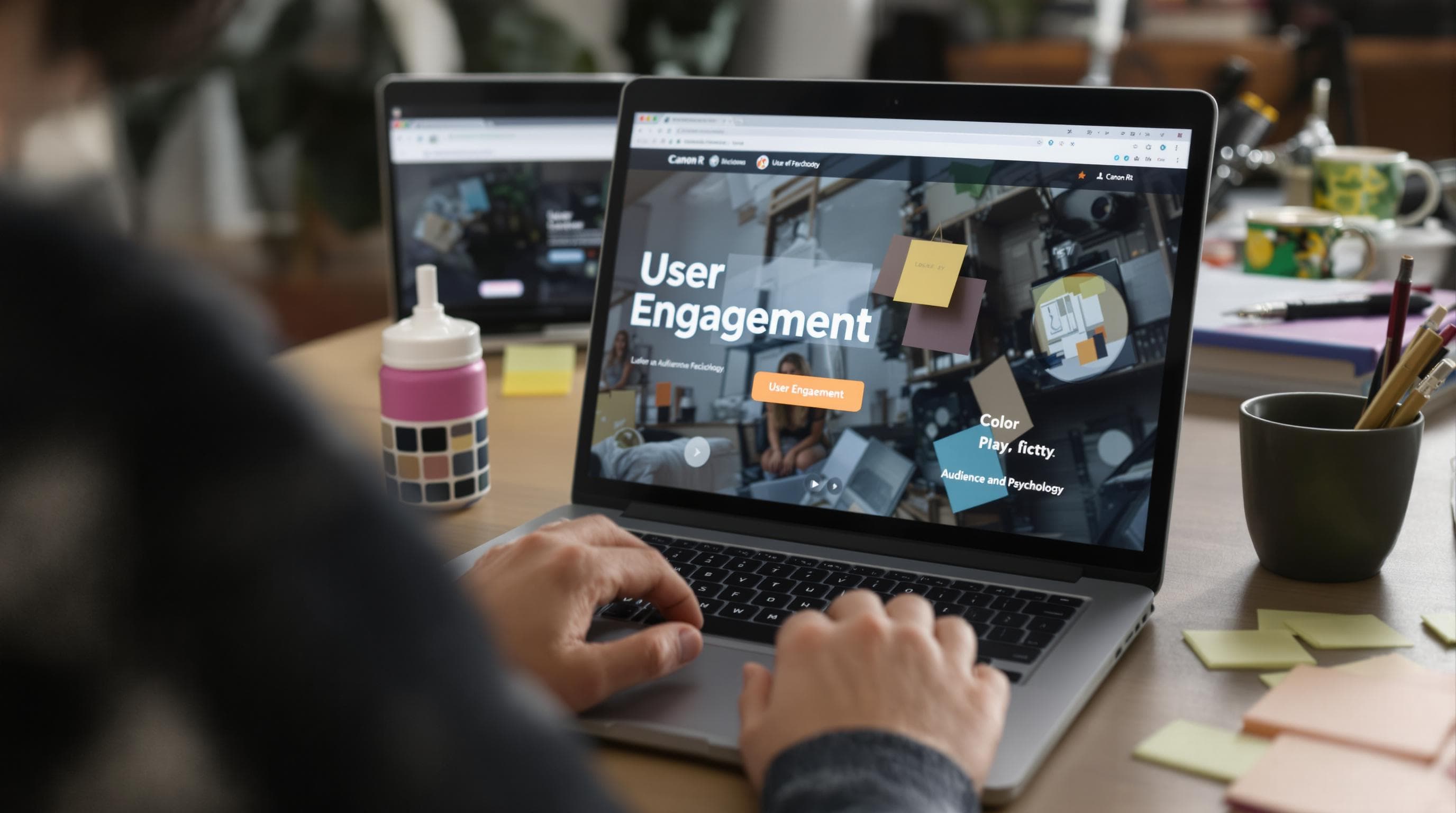 Person analyzes web ad design highlighting user engagement and psychology
