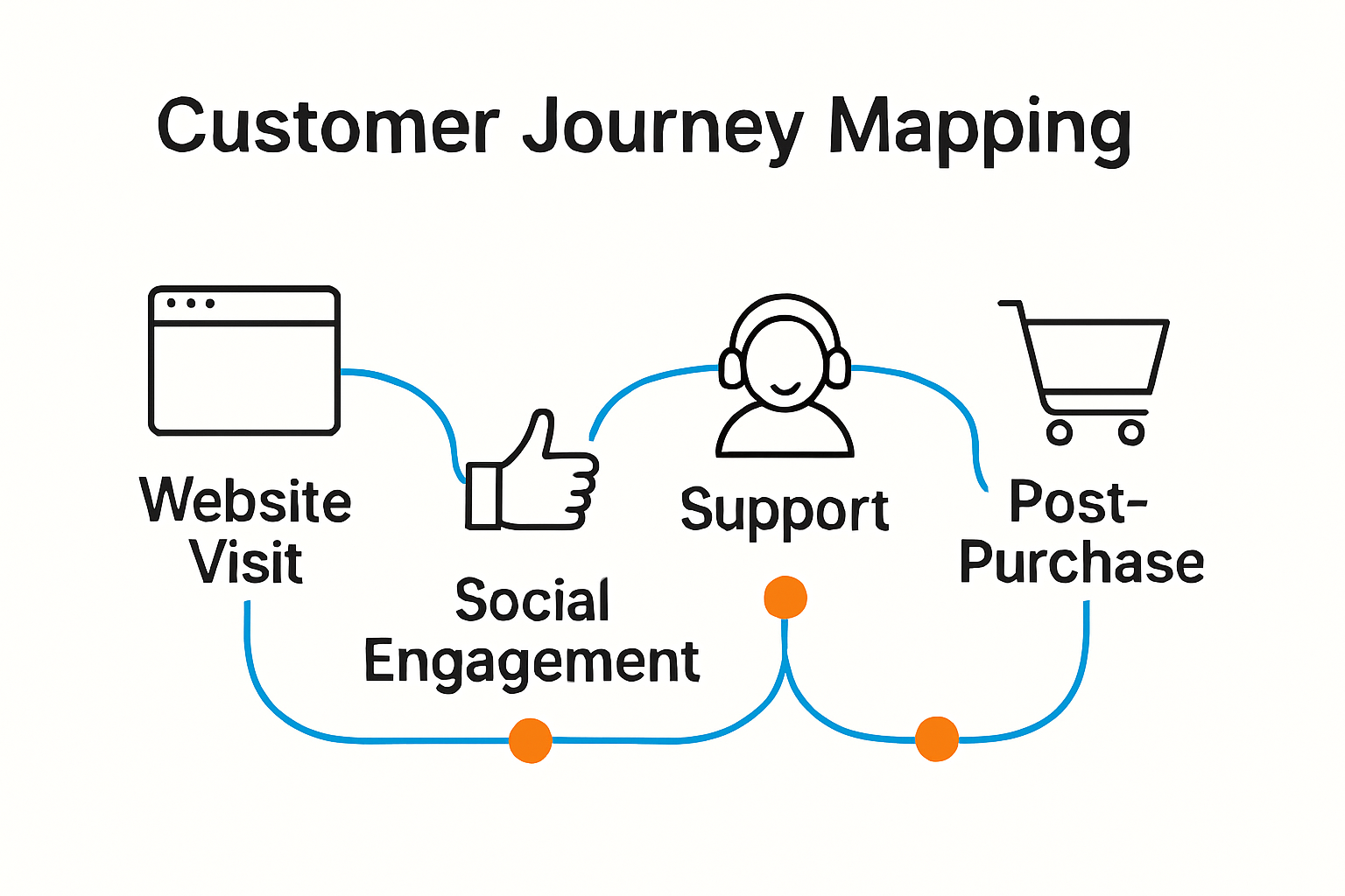 Infographic showing major customer journey mapping touchpoints and stages.