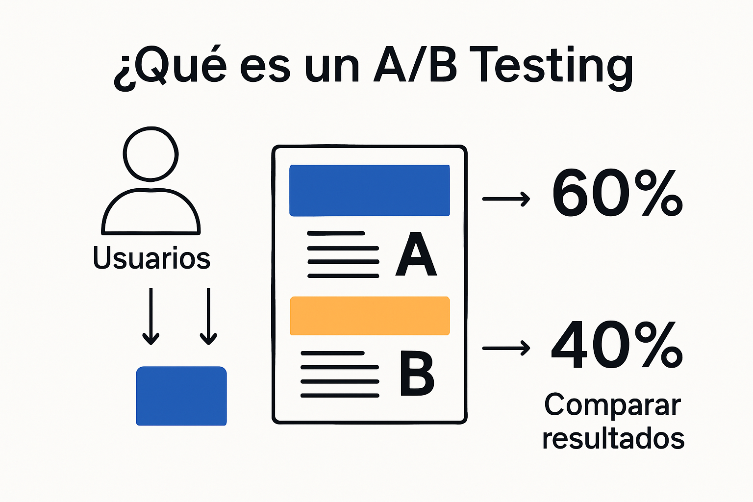Infografía que ilustra el concepto de AB Testing y cómo funciona comparando dos variantes.