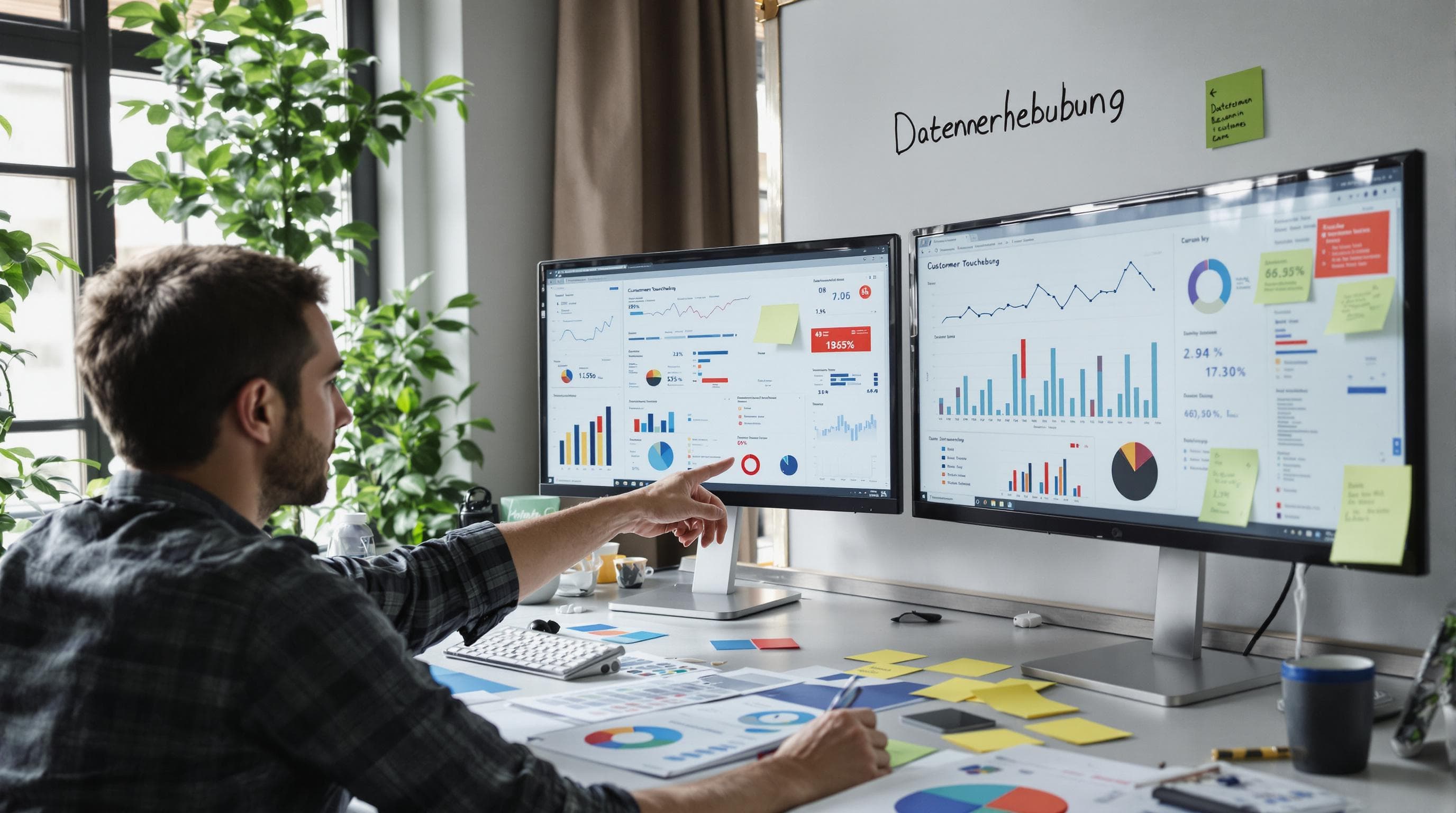 Analysts review customer touchpoint data and notes in workspace