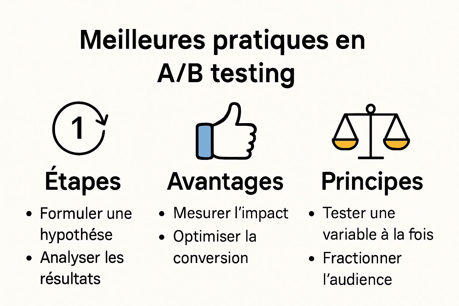 Infographie illustrant les meilleures pratiques A/B testing