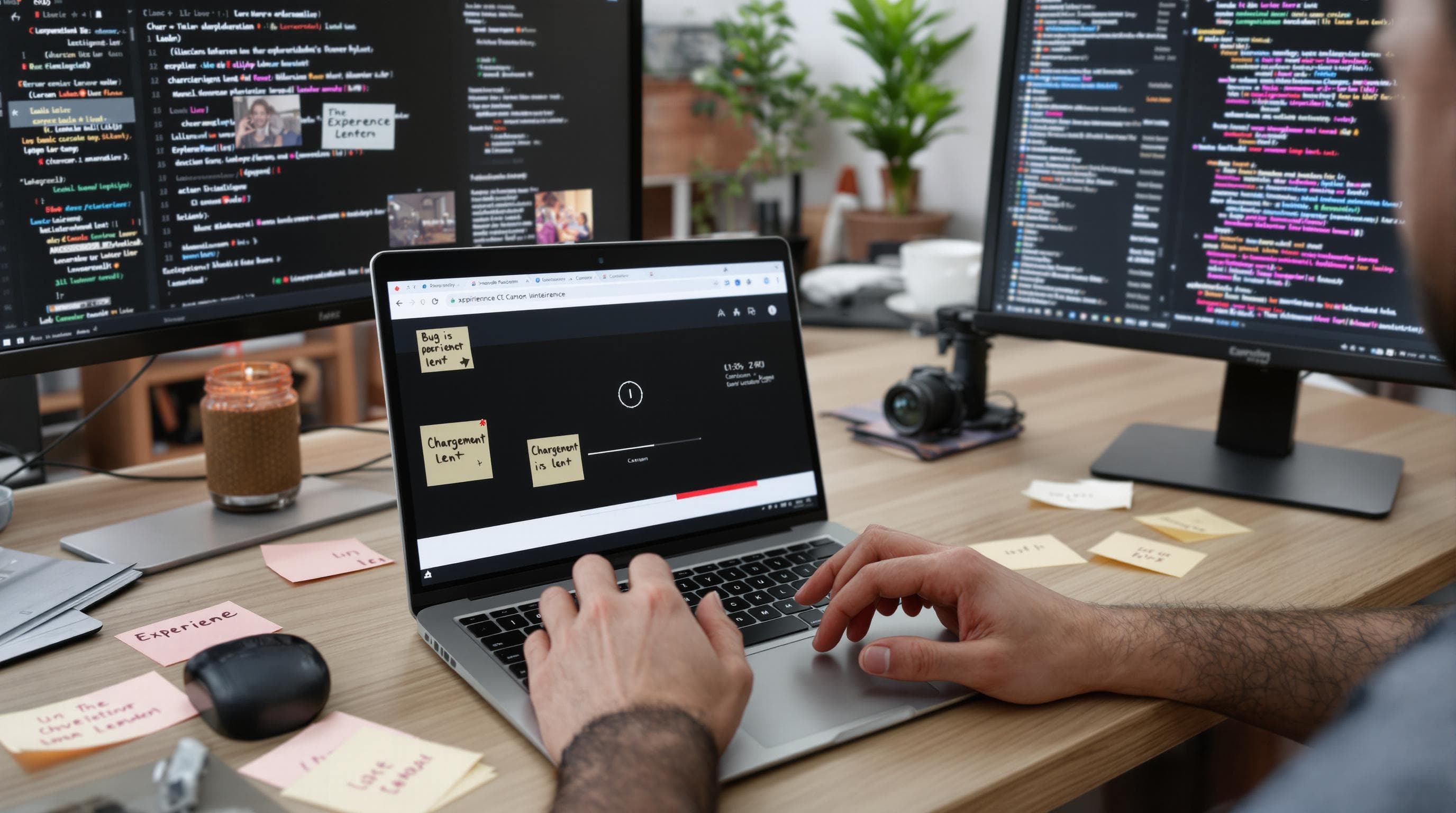 User frustrated by slow, broken website with experience bar overlay