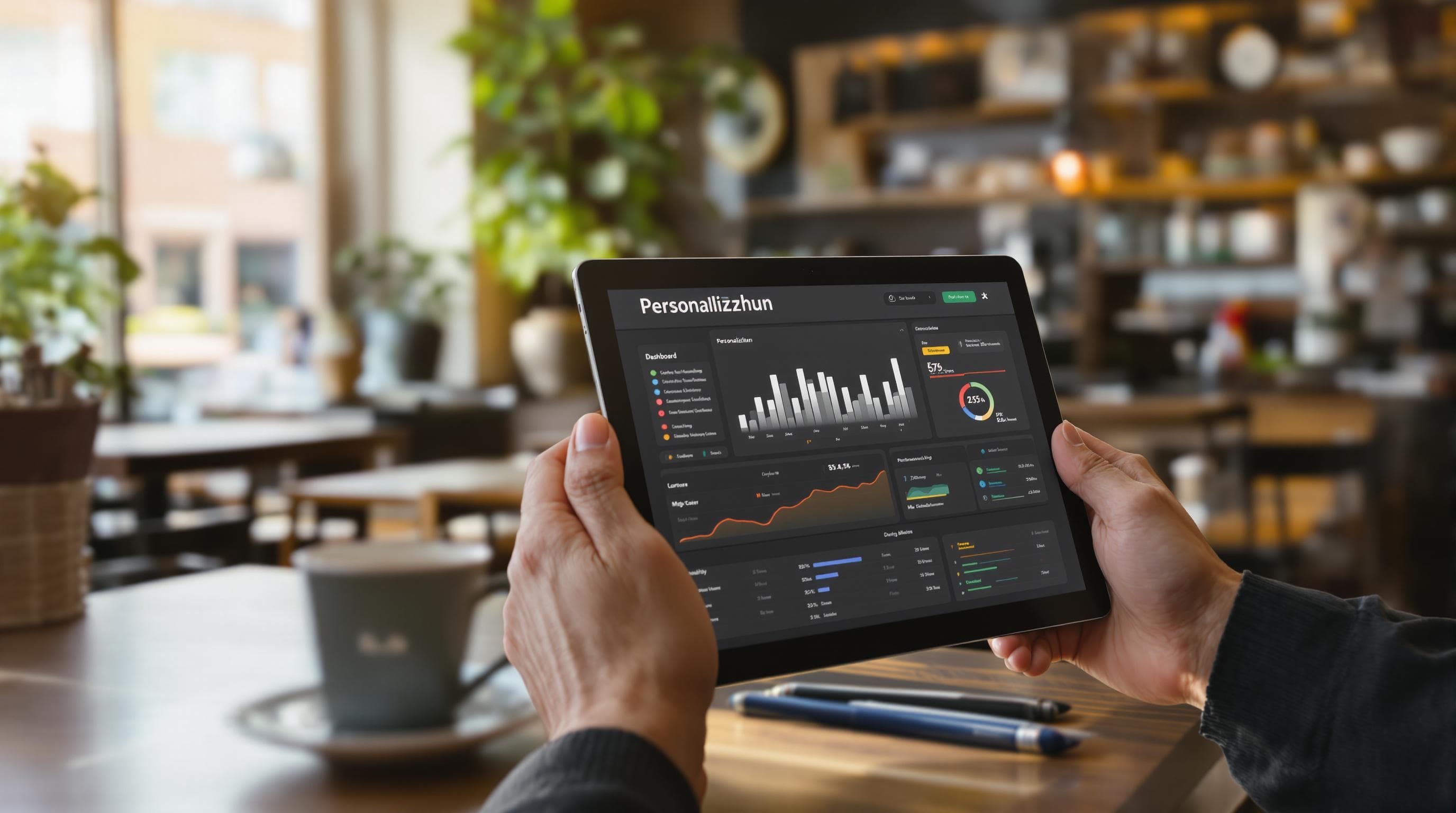 Marketing professional shows personalized content to customer on tablet