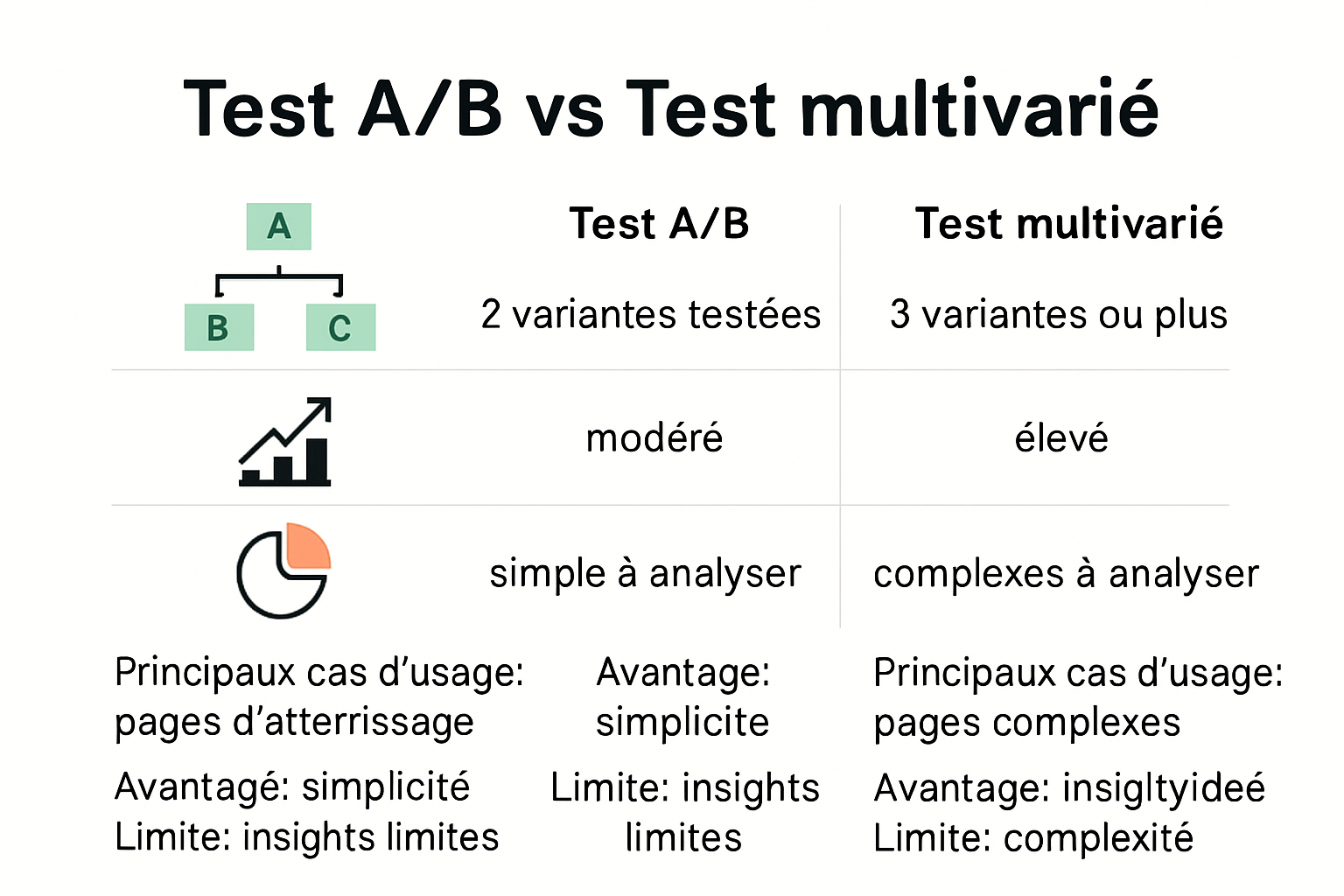 Comparaison visuelle des tests A/B et multivariés