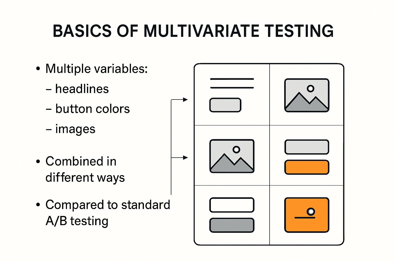 Infographic showing how multivariate testing works compared to A/B testing