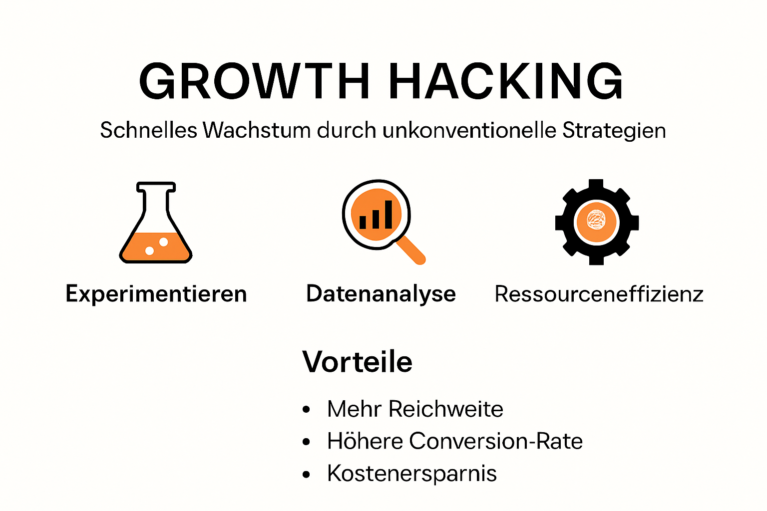 Infografik mit Überblick zu Growth Hacking Prinzipien und Vorteilen