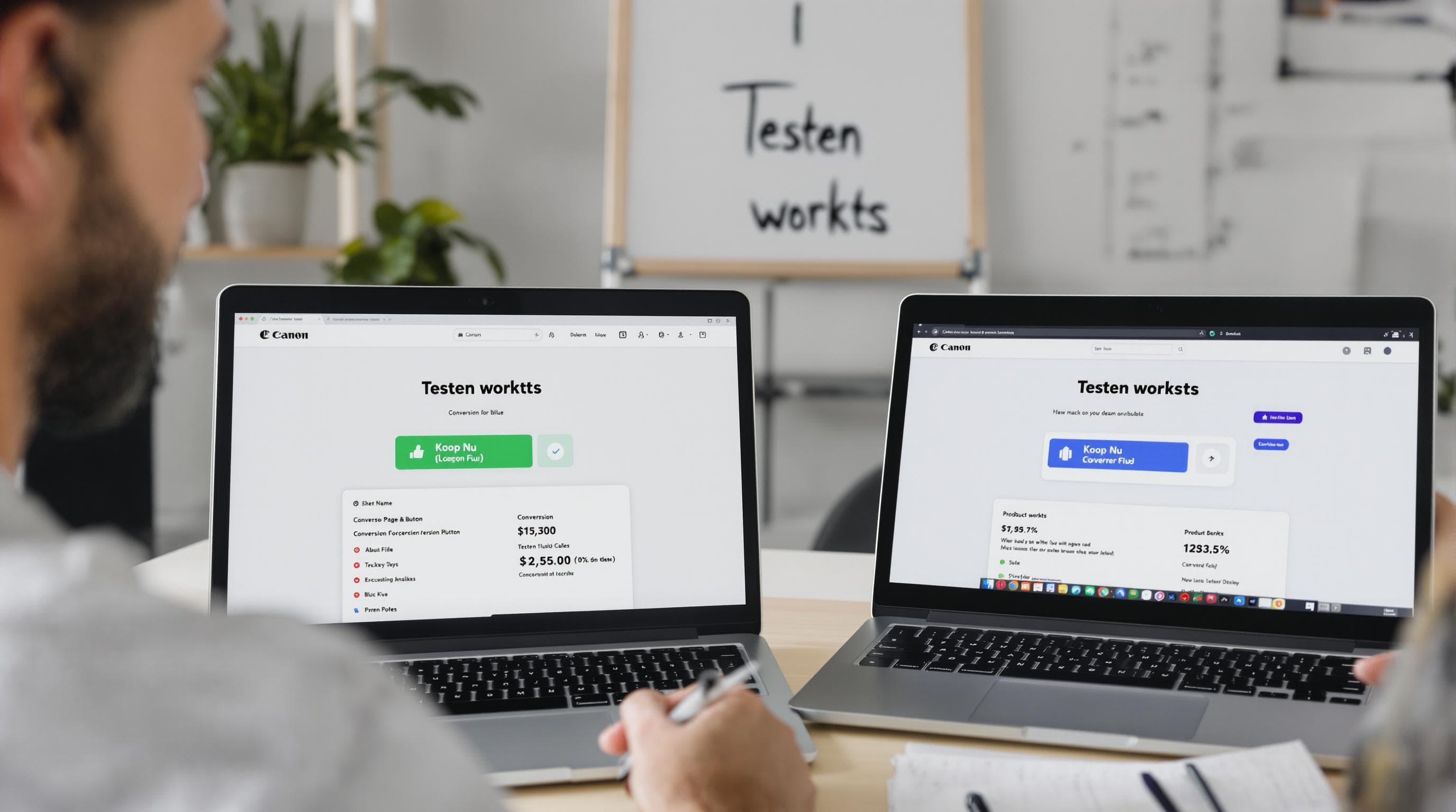 E-commerce team testing button color for conversion results