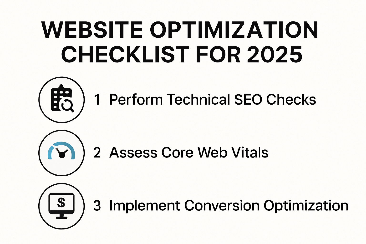 Website optimization checklist infographic for 2025