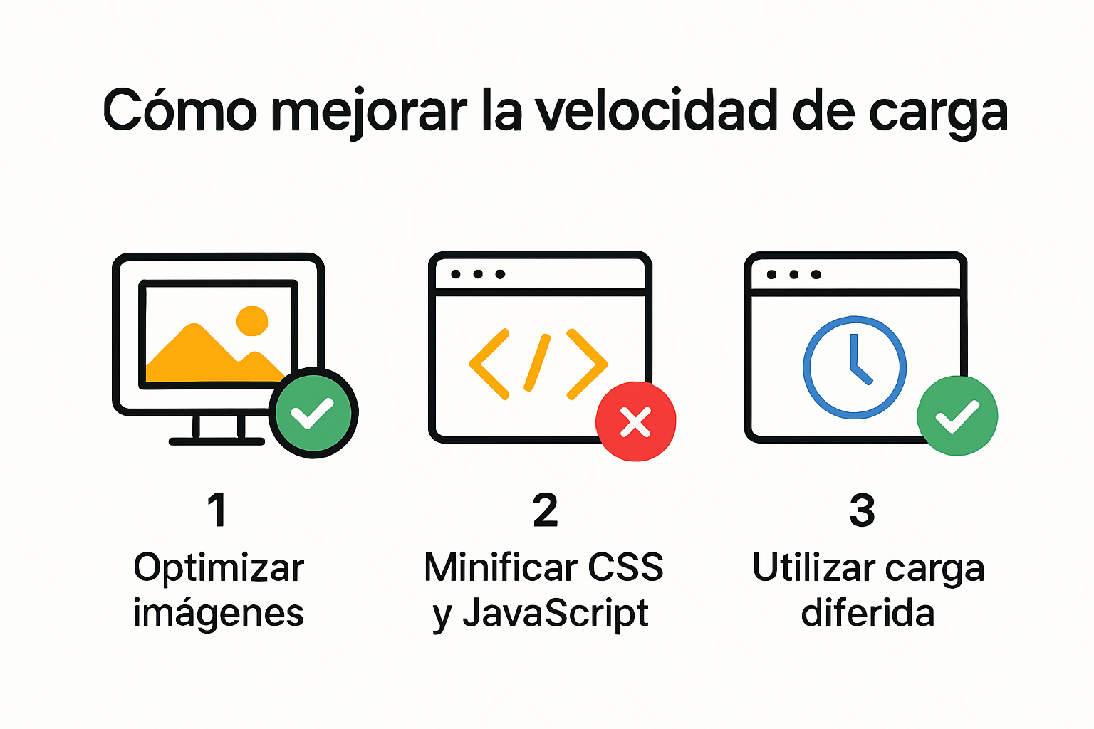 Infografía sobre cómo mejorar la velocidad de carga web en cinco pasos