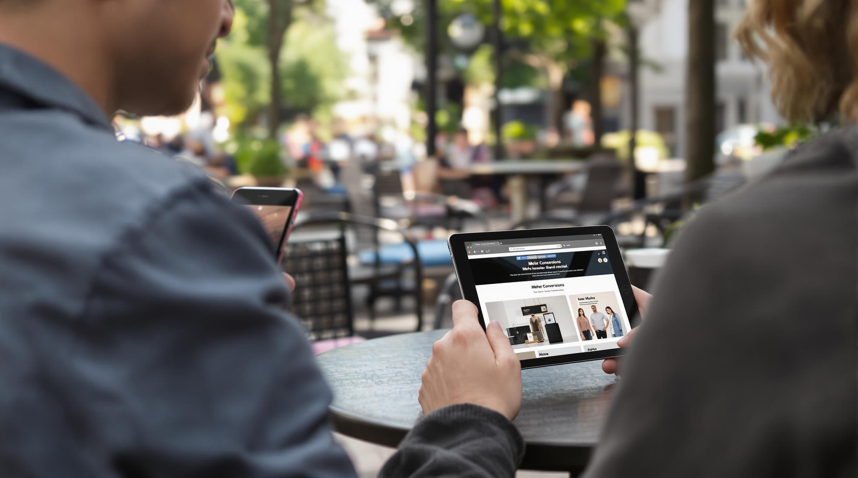 Zwei Personen kaufen auf mobilen Geräten mit responsive Website