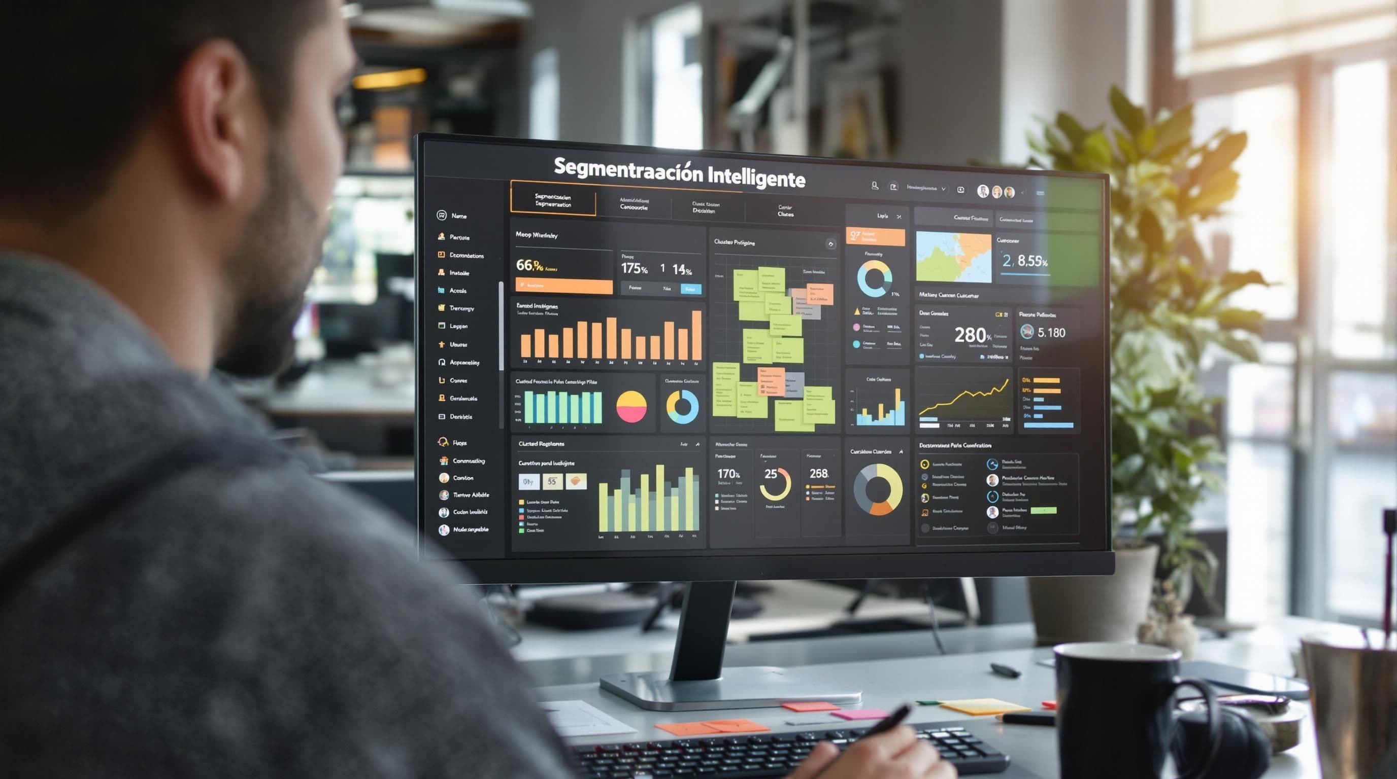 Marketer reviewing smart customer segmentation analytics dashboard