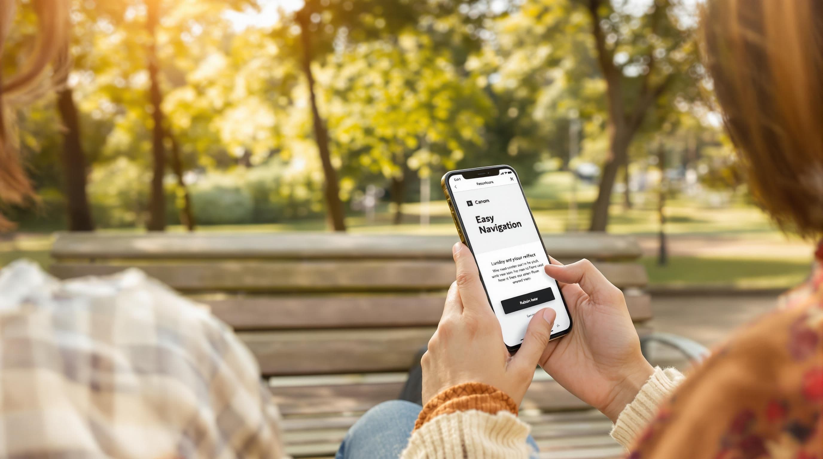 Friends using intuitive mobile landing page outdoors
