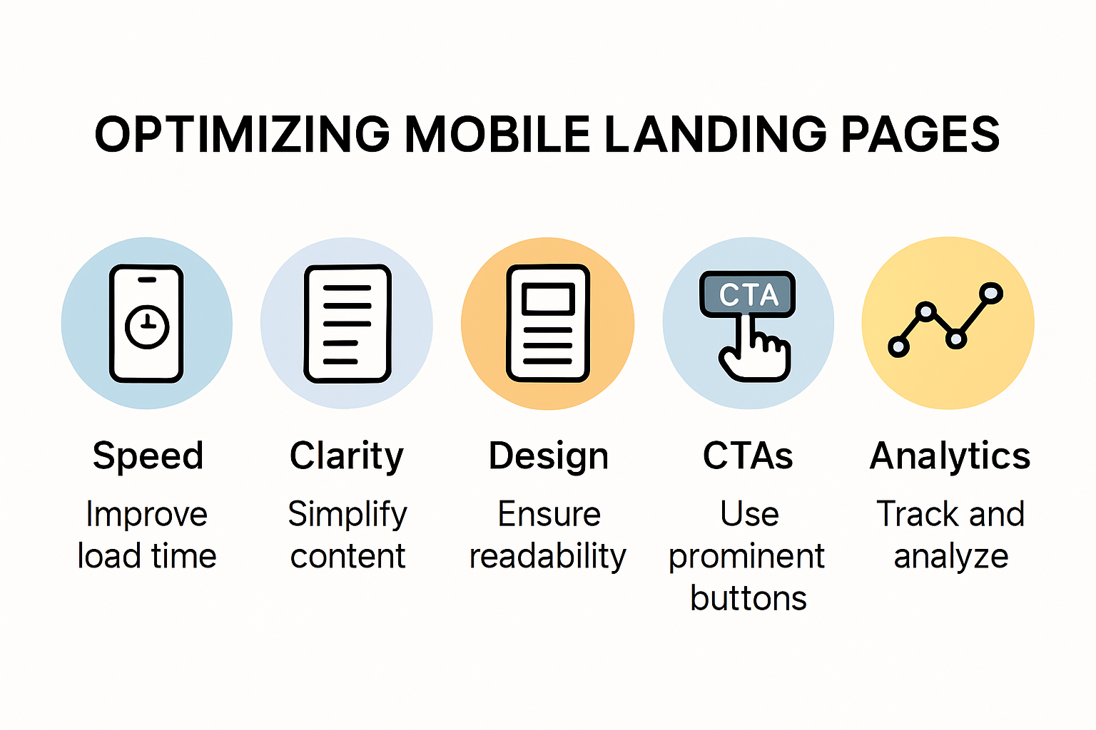 Infographic of five strategies for optimizing mobile landing pages