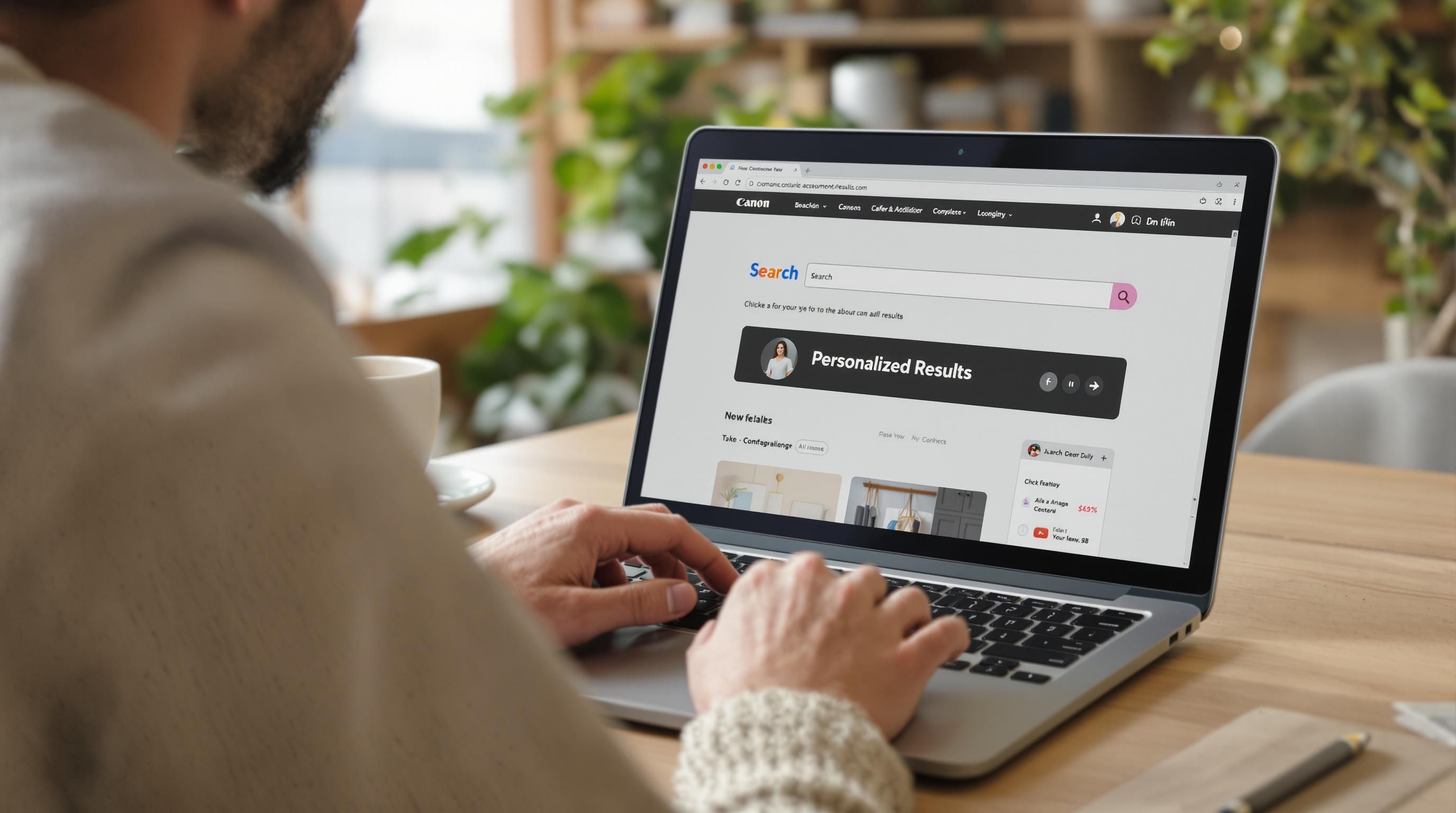 Person exploring personalized search suggestions on a laptop