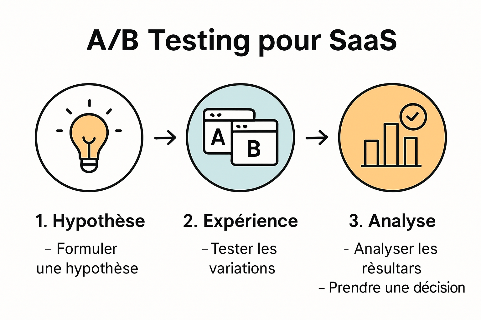 Schéma des étapes de l'A/B testing pour SaaS