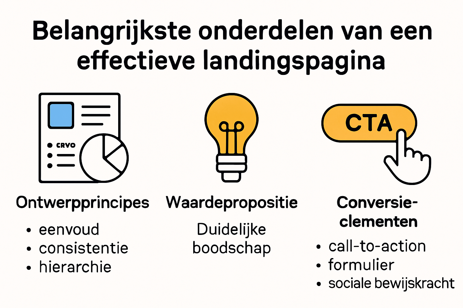 Infographic met de essentiële onderdelen van een effectieve landingspagina
