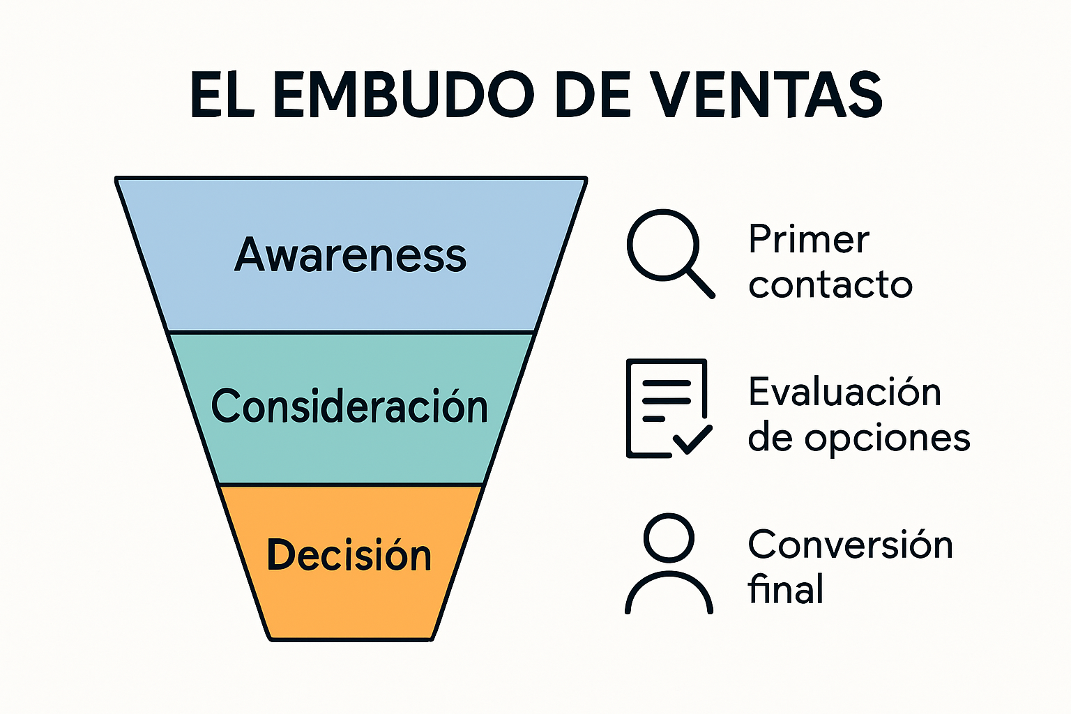 Infografía de las etapas del funnel de ventas para marketers