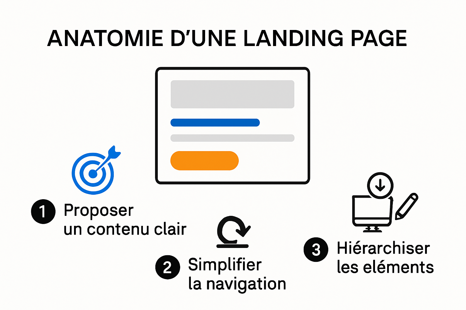 Schéma des meilleures pratiques d'une landing page efficace