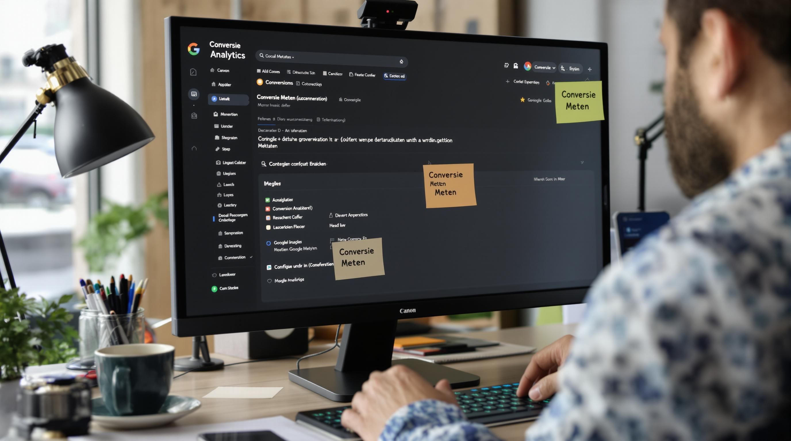 Marketer setting up conversion goals in Google Analytics on desktop