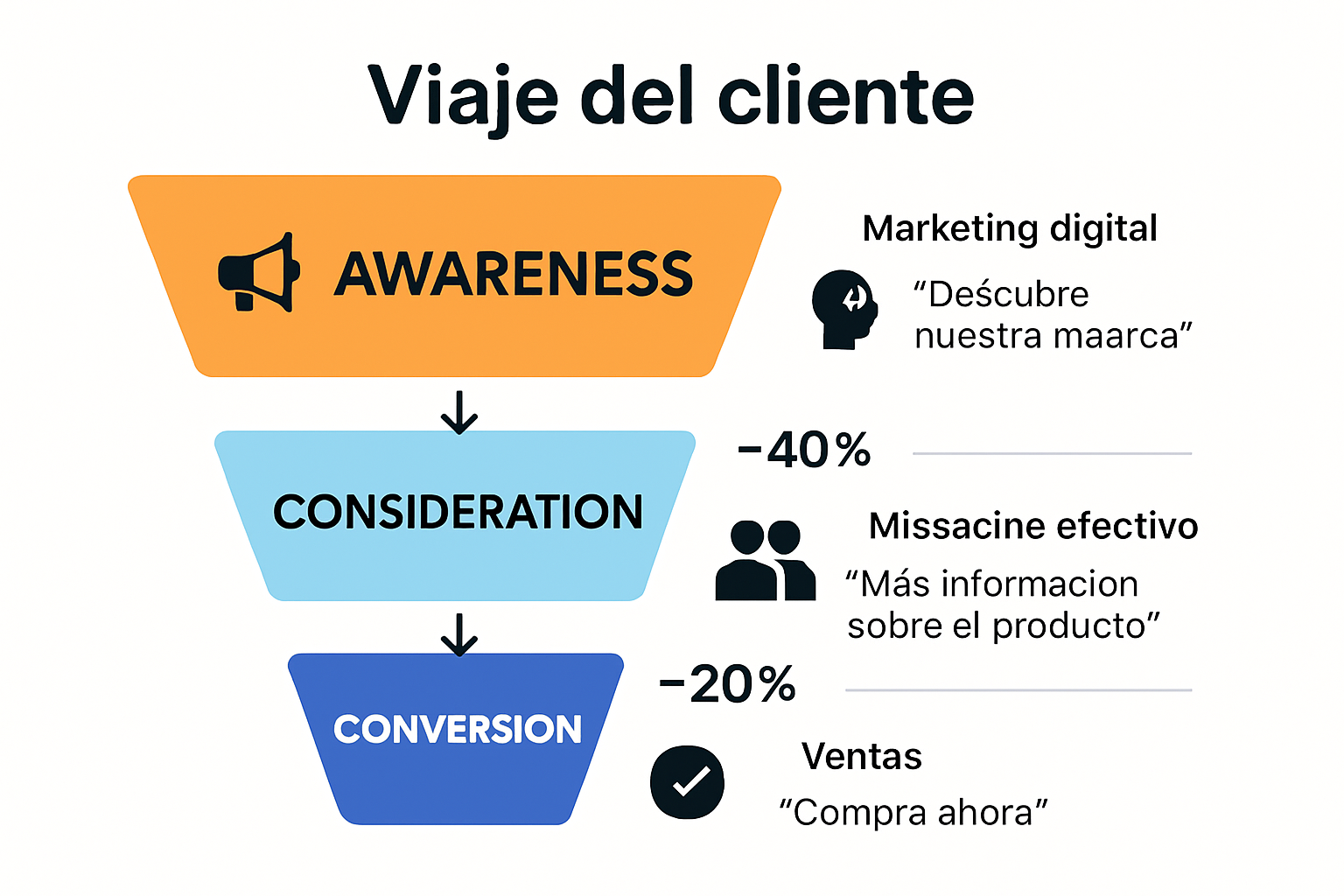 Infografía mostrando las etapas del funnel de ventas y su anatomía básica
