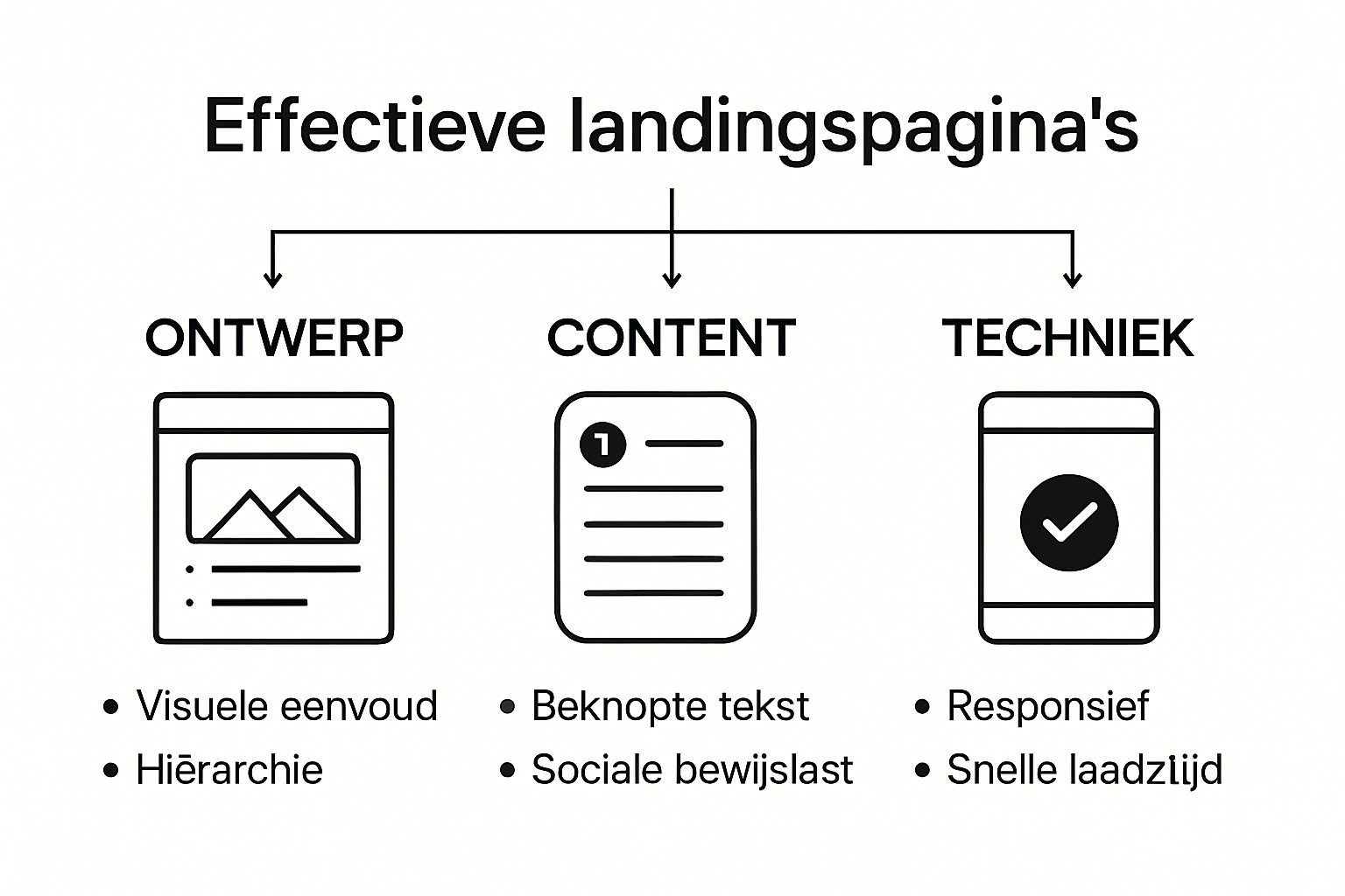 Overzicht visuele en inhoudelijke focuspunten effectieve landingpage 2025