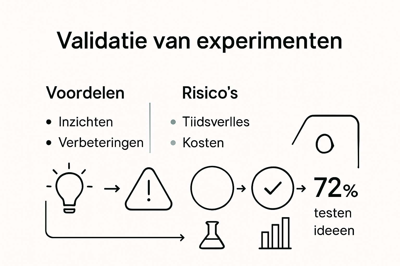 Infographic met kerngegevens, risico’s, en processtappen validatie van experimenten