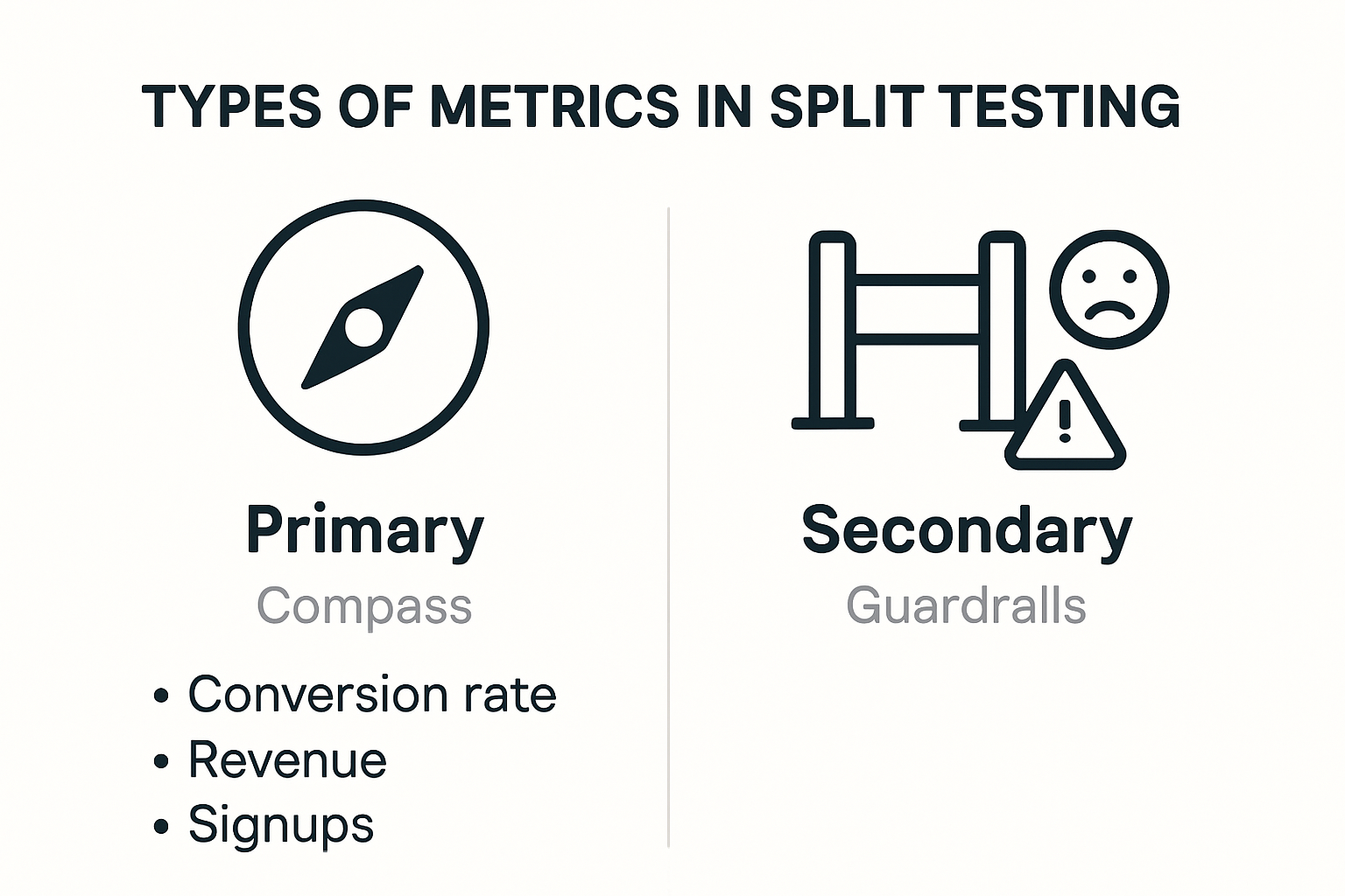 Infographic shows primary and secondary metrics in split testing