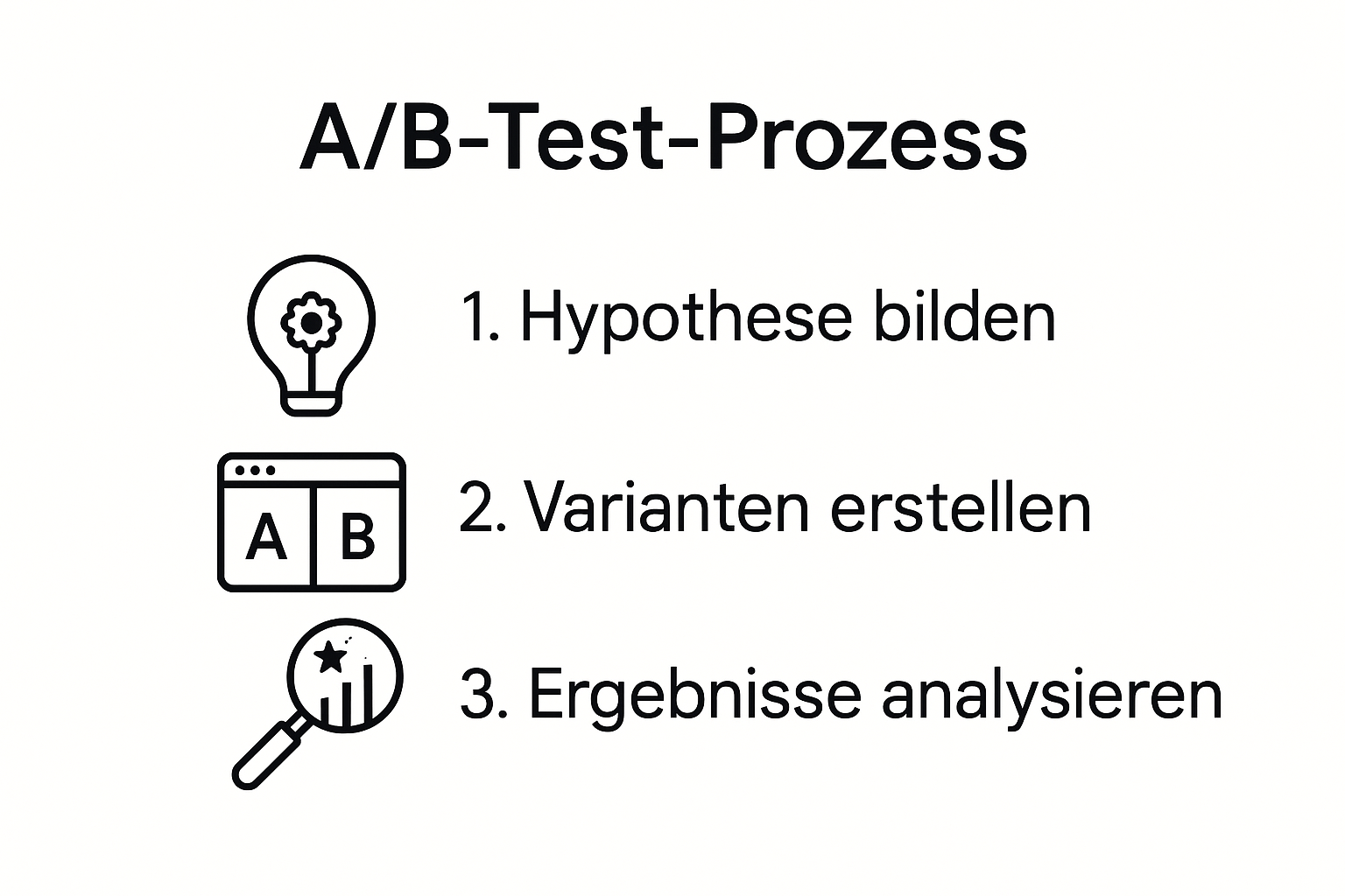A/B test process visual steps and comparison infographic