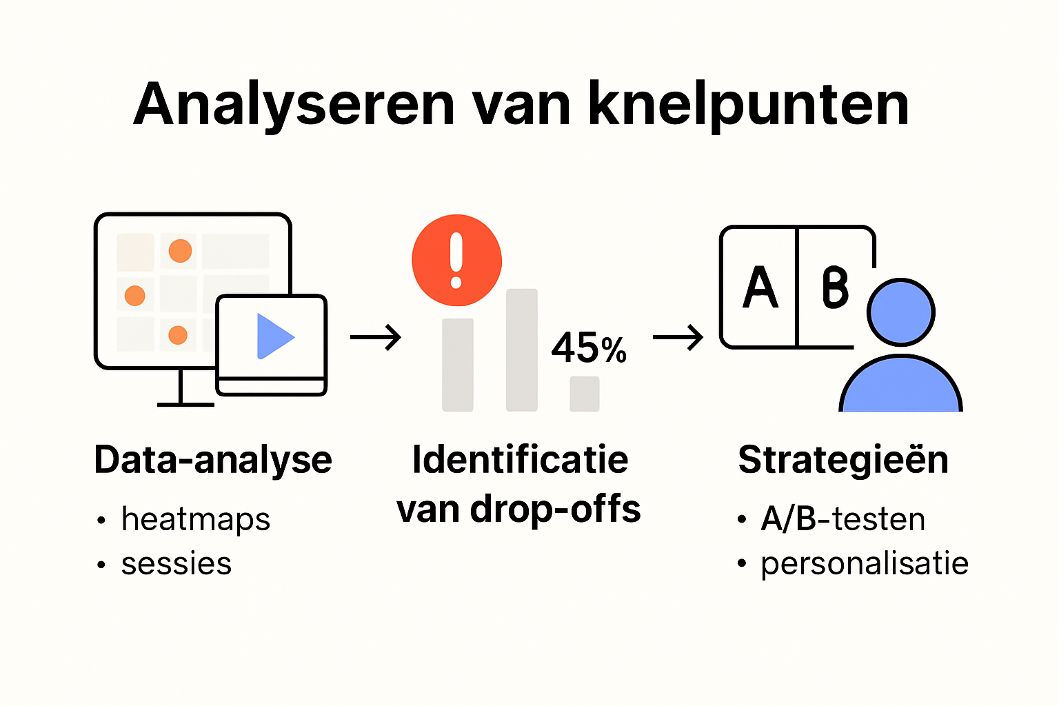 Stapsgewijze infographic klantreis knelpunten analyse