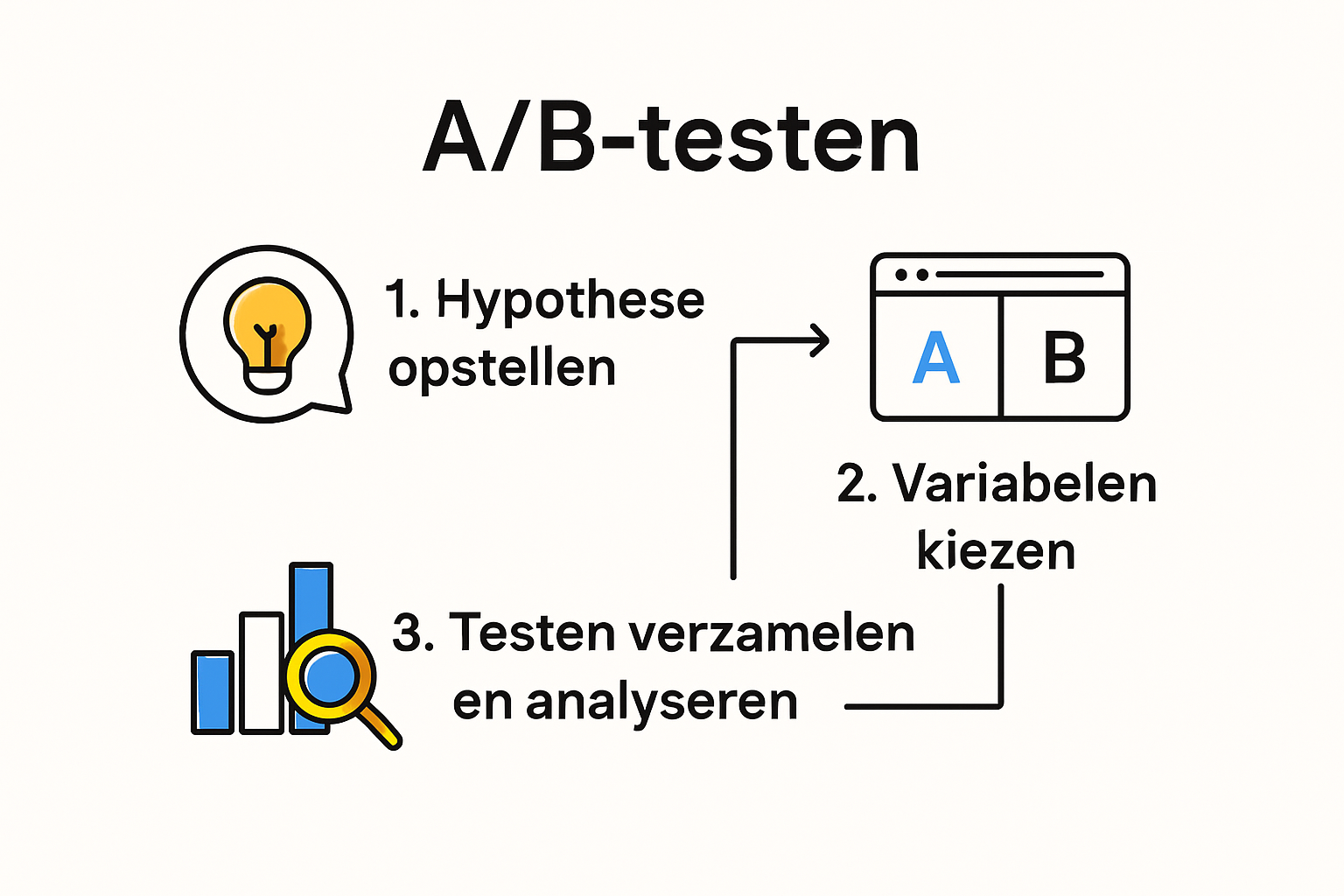 Infographic van het A/B-testen proces voor mkb