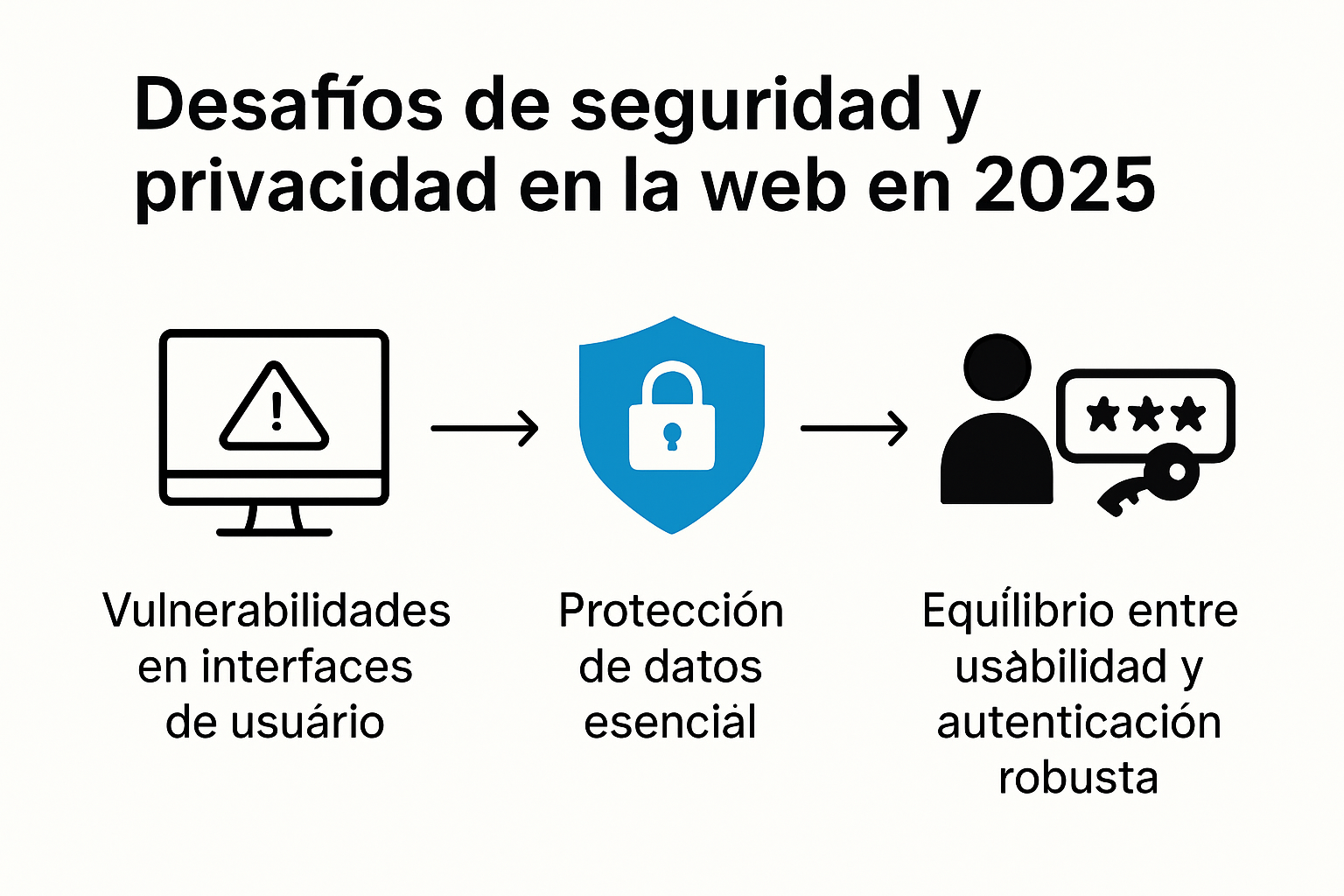 Esquema visual de retos de seguridad y privacidad 2025 para usuario web