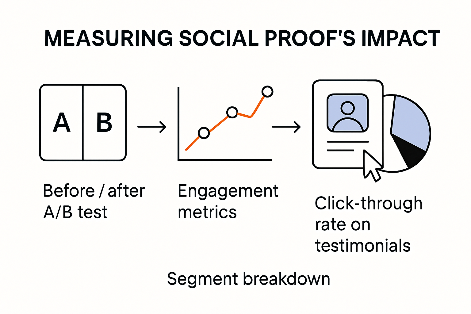 Infographic showing ways to measure social proof effectiveness on landing pages