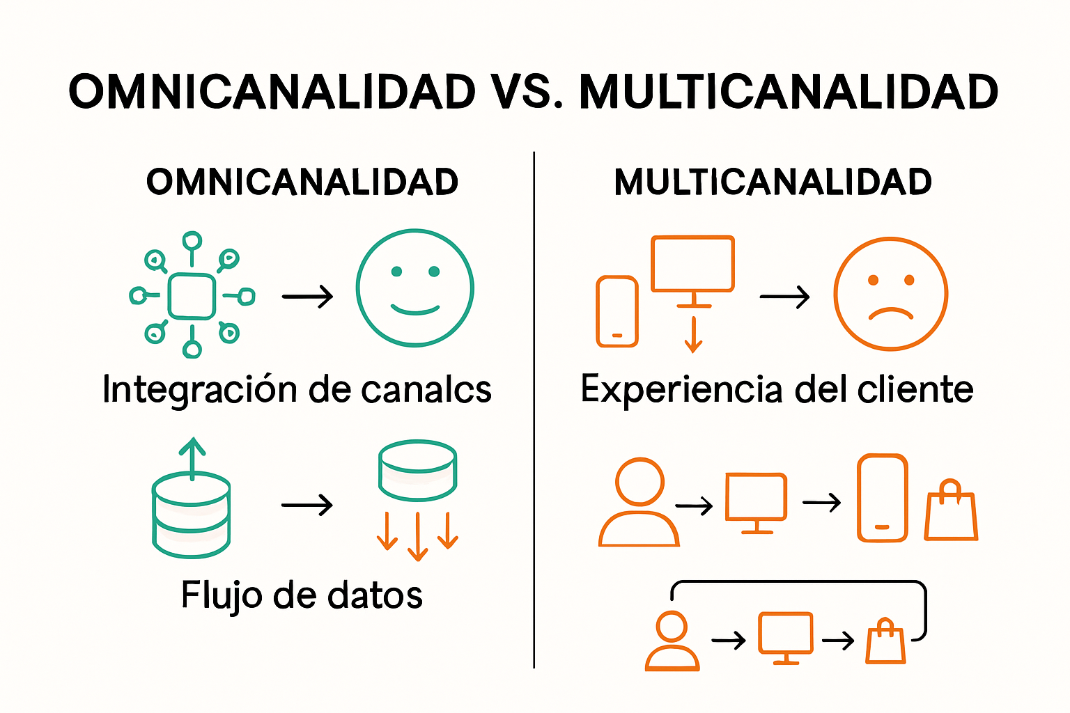 Comparación visual marketing omnicanal y multicanal