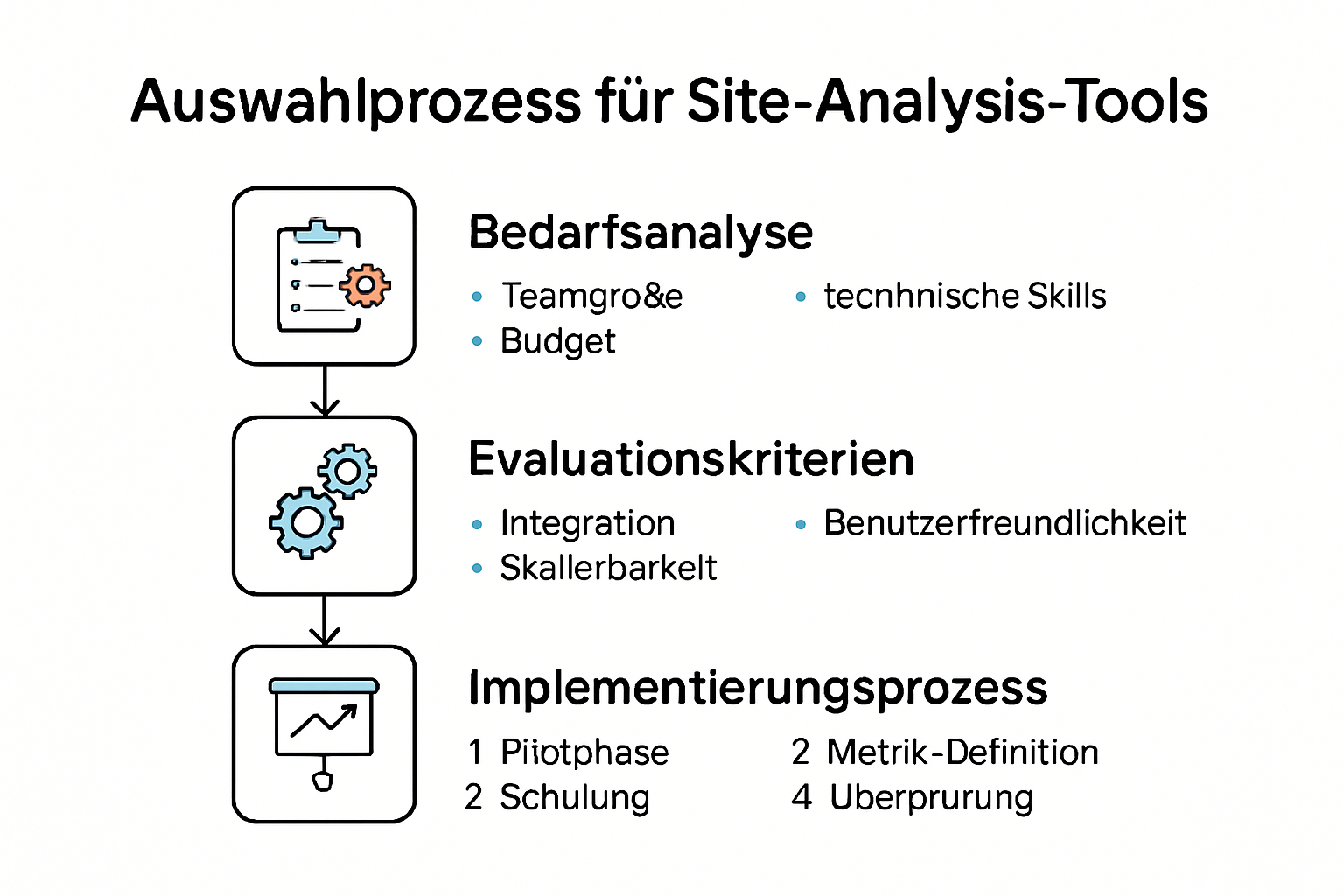 Infografik zum Auswahlprozess von Site Analysis Tools