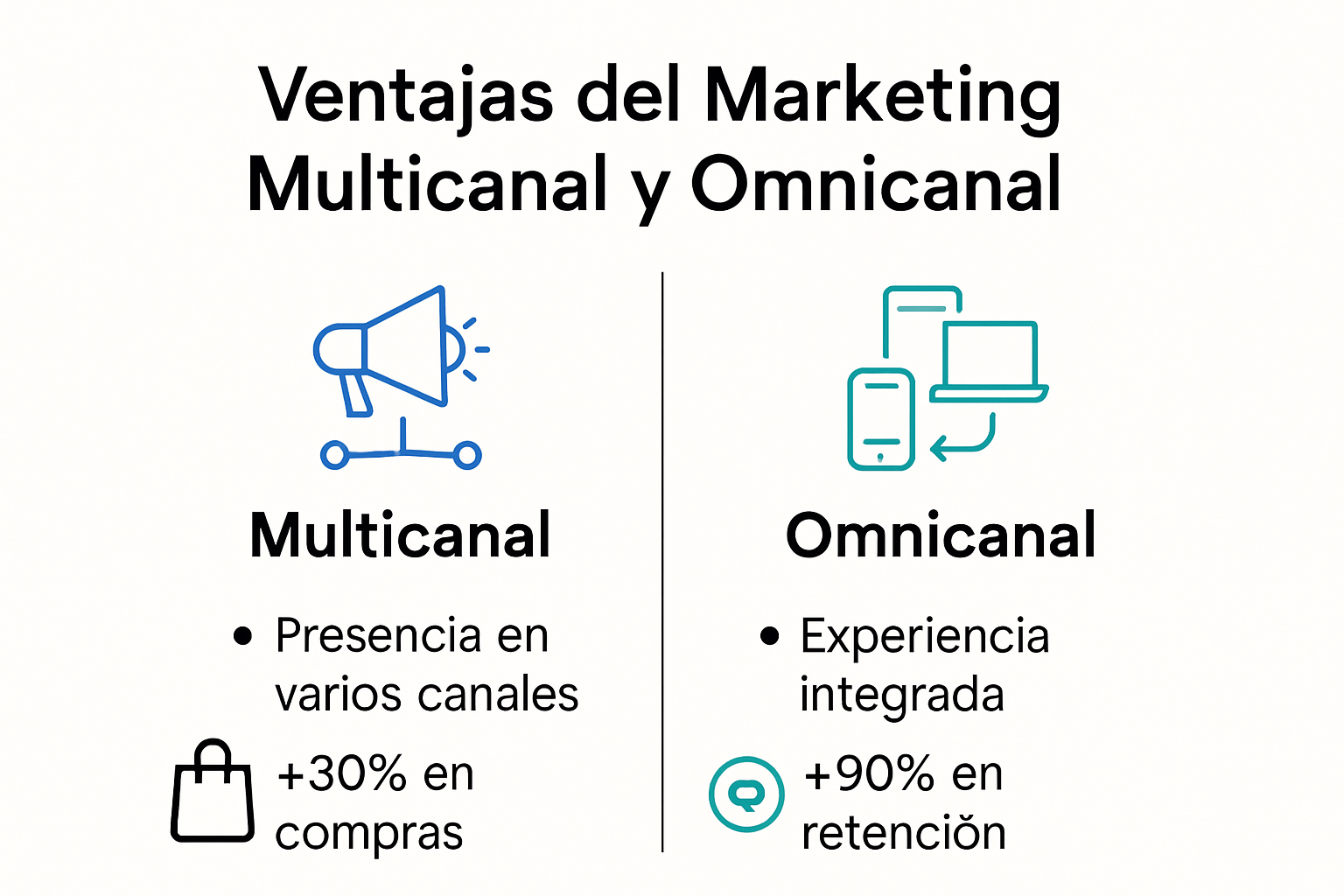 Comparación visual de ventajas multicanal y omnicanal
