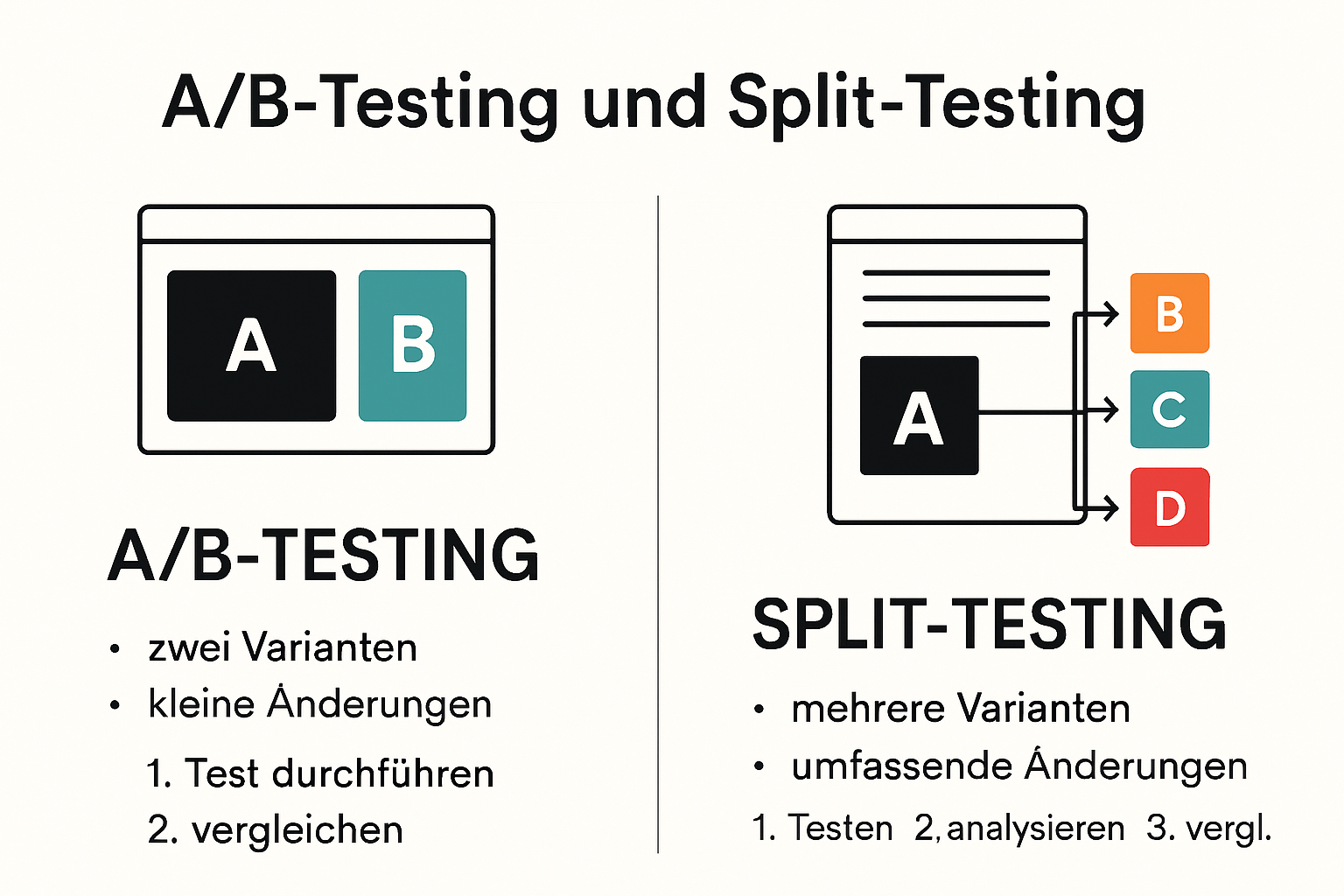 Vergleich von Split Testing und A/B Testing Infografik