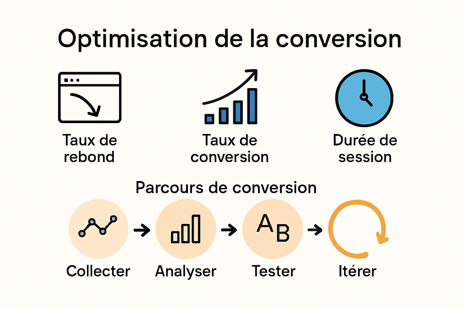 Infographic illustrating core web conversion metrics and optimization cycles