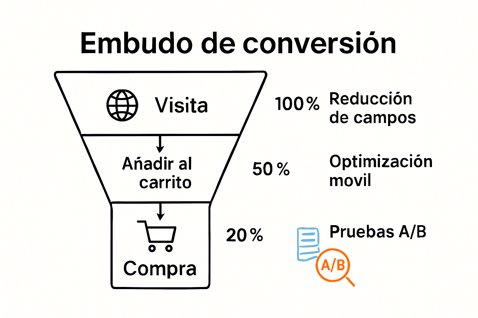 Infografía visual del embudo de conversión en ecommerce