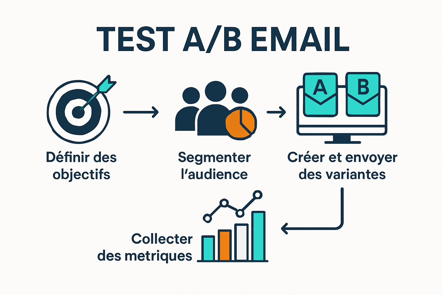 Infographic showing step-by-step process of AB testing emailing