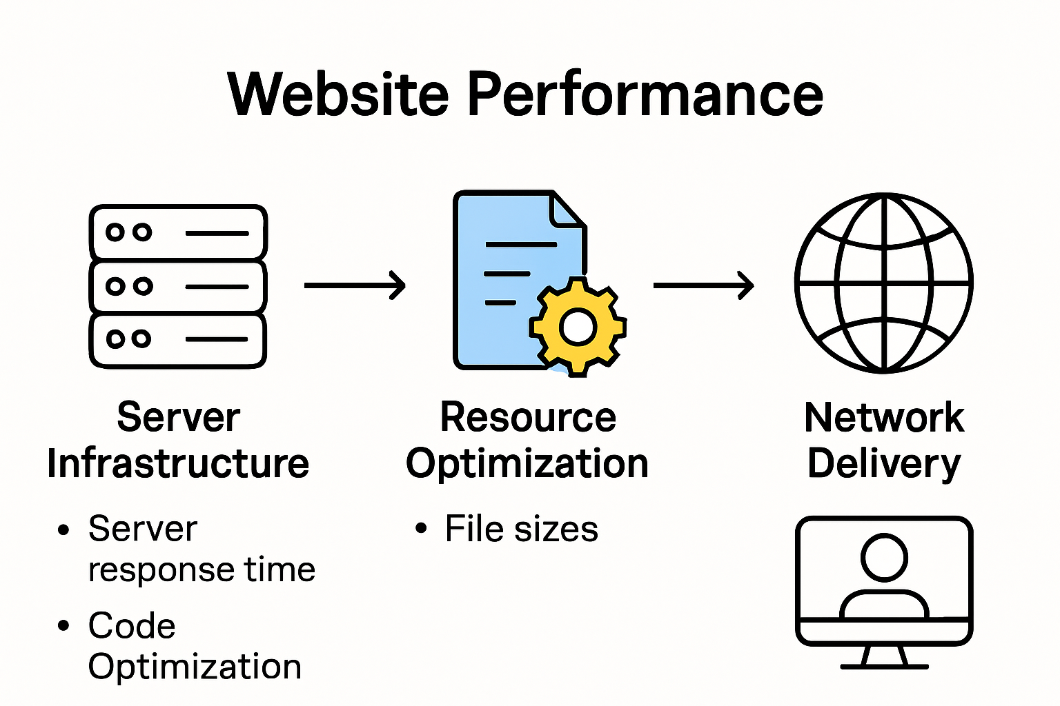 Infographic showing flow of website performance factors