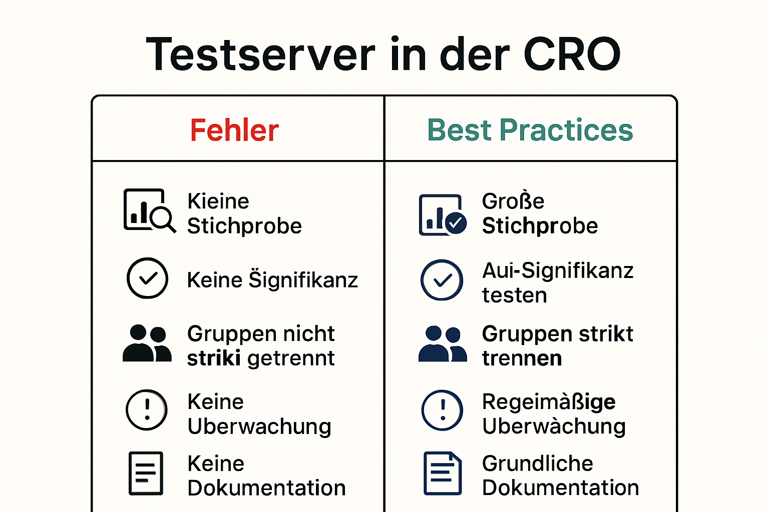 Infographic showing test server errors and solutions