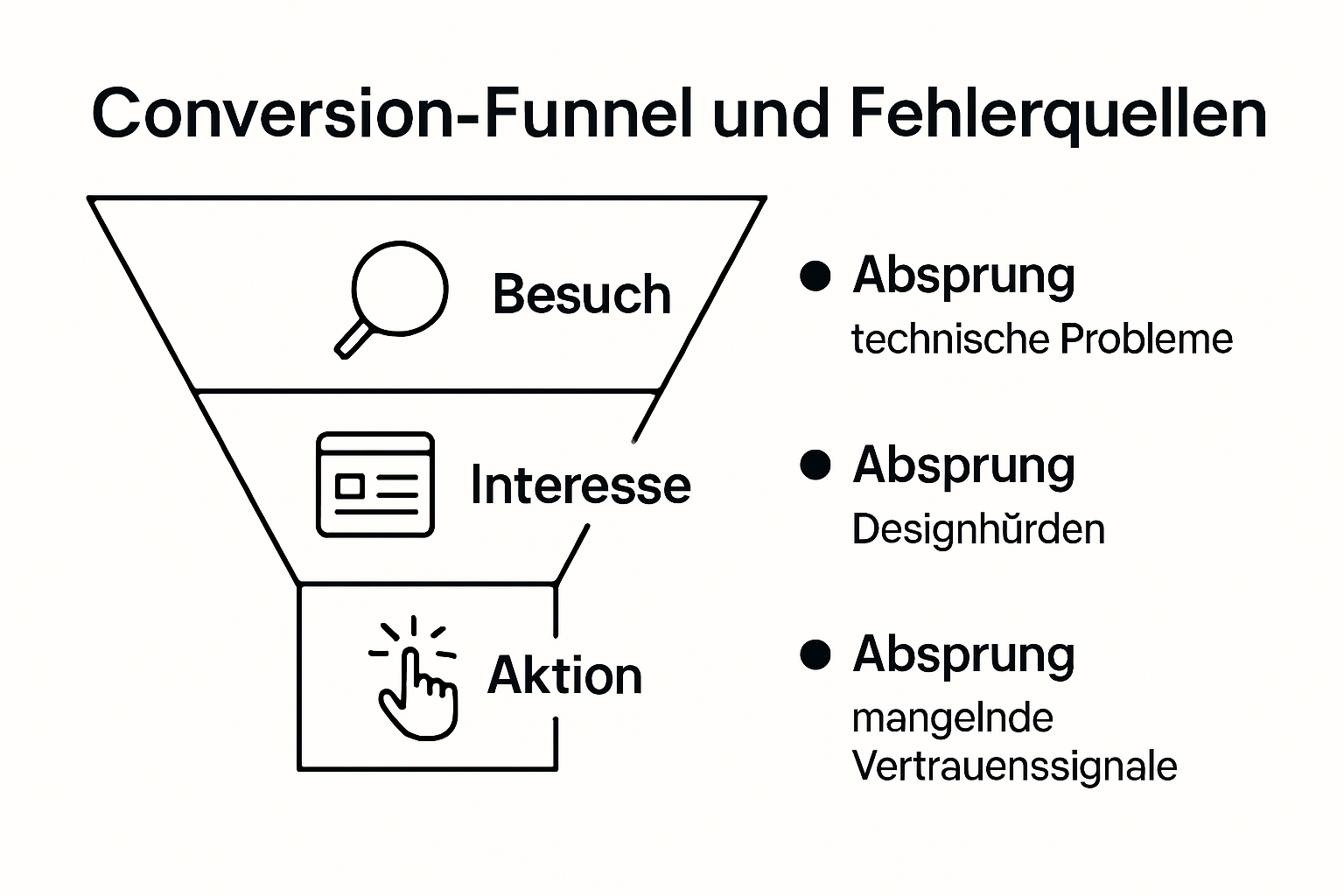 Infografik zeigt Aufbau und Fehlerquellen im Conversion Funnel