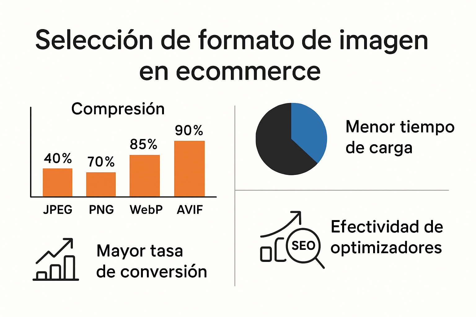 Comparación visual de formatos de imagen y su impacto en ecommerce