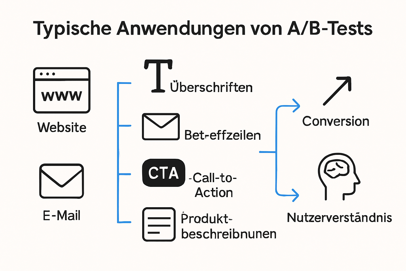 Infographic showing areas of A/B Testing in marketing