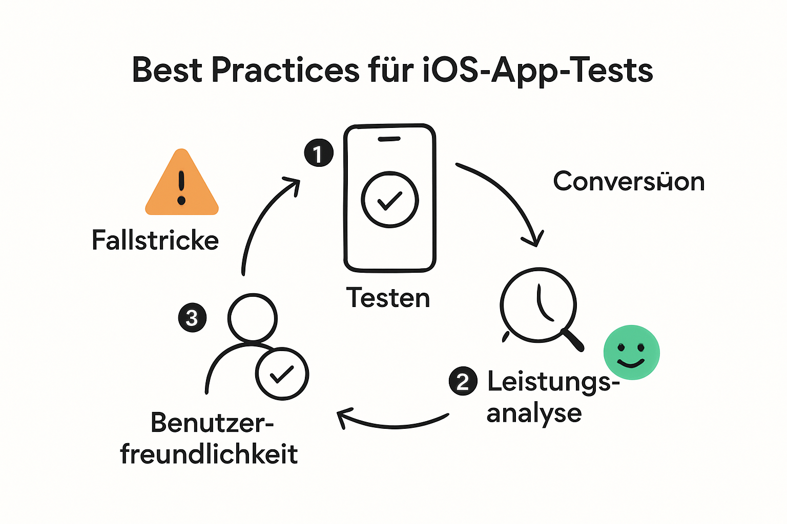 Infografik: Best Practices und Kreislauf im iOS App Testing