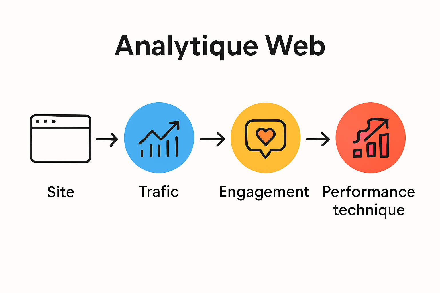 Infographic of web analytics performance indicators and user journey