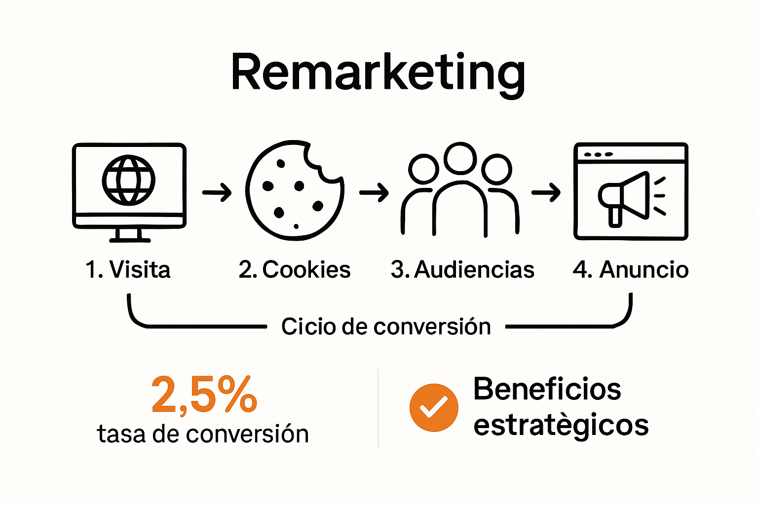Flujo visual del proceso y beneficios del remarketing