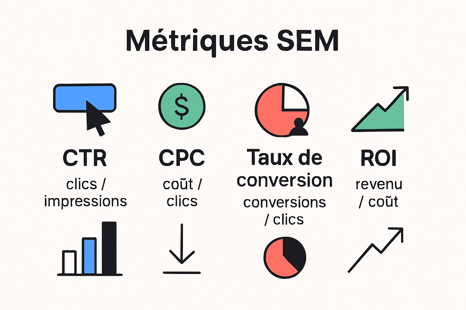 SEM key metrics and KPIs visual comparison